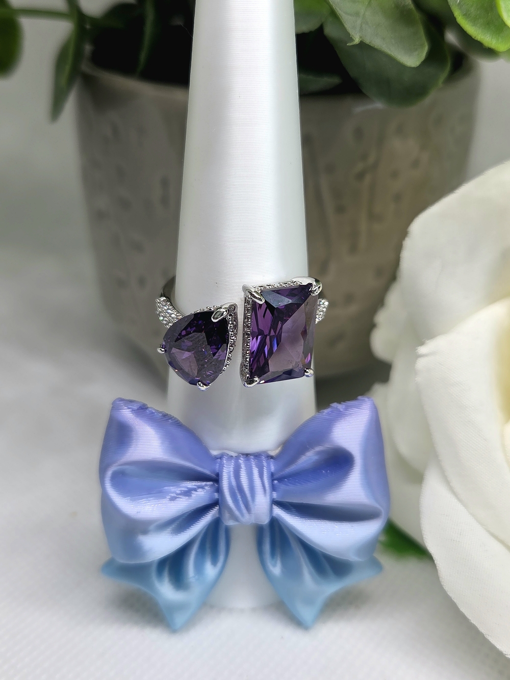 BP Amethyst CZ Double Statement Ring On Rhodium